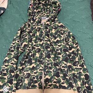 Bape Green and Tan Camouflage Jacket with Hood